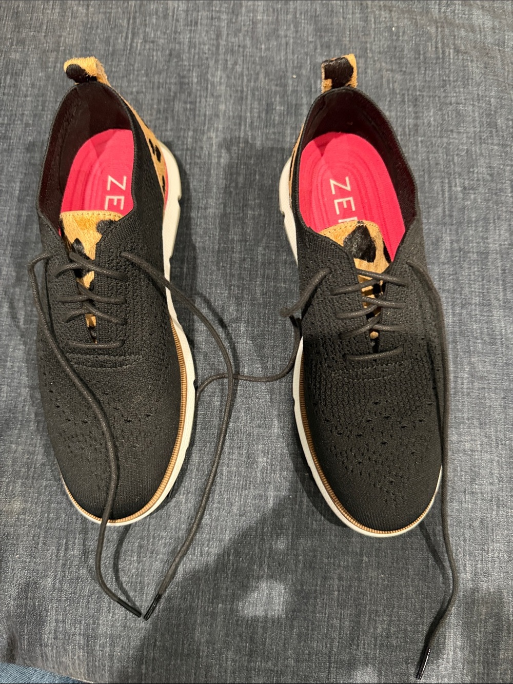 Cole Haan Black Knit Sneakers with Pink Insole and Tan Accents